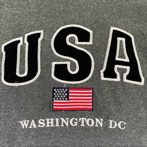 USA Flag Washington DC Embroidered Applique Dark Gray T Shirt L XL - Picture 2 of 7